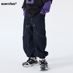 儿童植绒豹纹牛仔裤时髦长裤男童春秋款宽松休闲裤童装缩口裤子潮