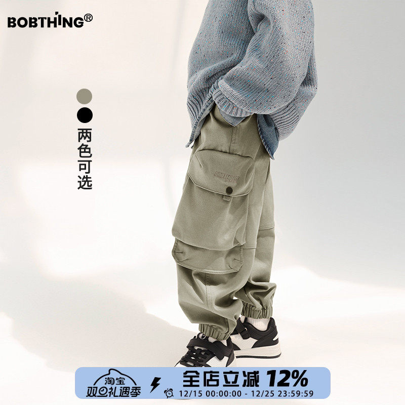 男童一体绒缩口工装裤加厚休闲裤