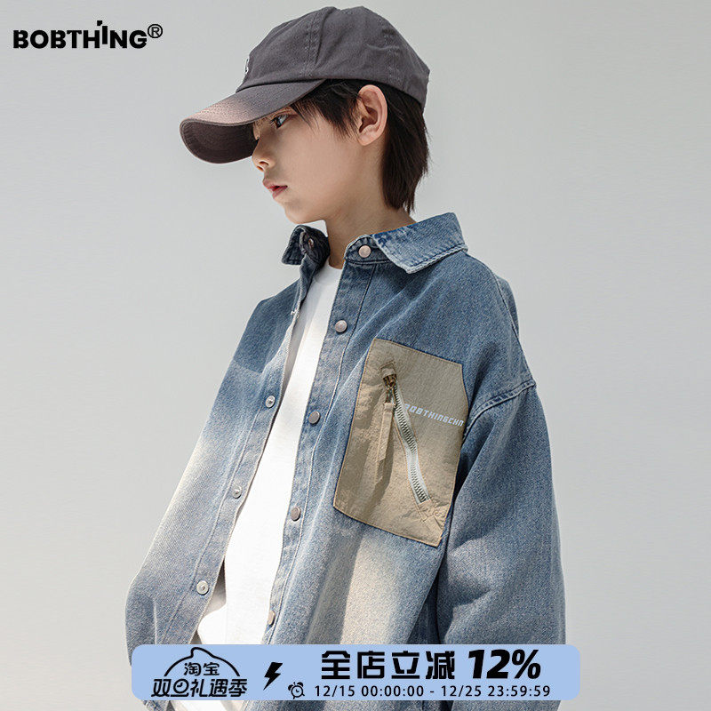 男童春秋牛仔衬衫外套翻领衬衣潮