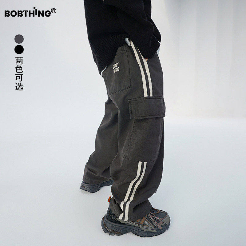 儿童侧条大口袋直筒工装裤一体绒长裤男童冬季加厚休闲裤子潮童装