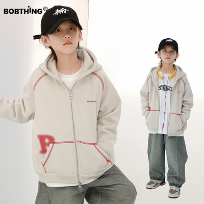 男童一体绒连帽卫衣拉链开衫外套