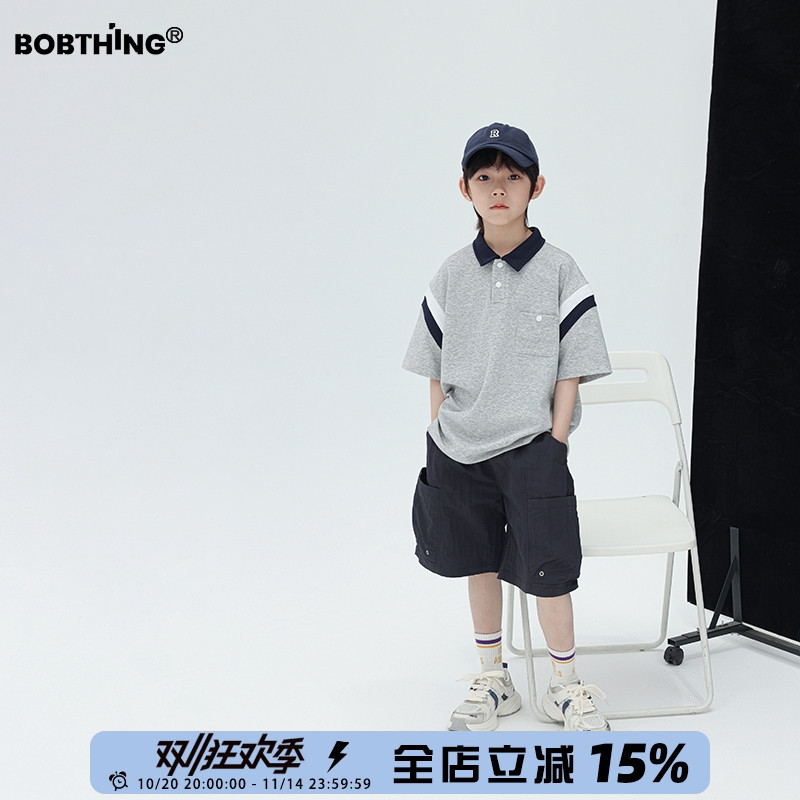 男童夏装2025新款儿童装撞色短袖polo衫中大童针织翻领棉质T恤衫