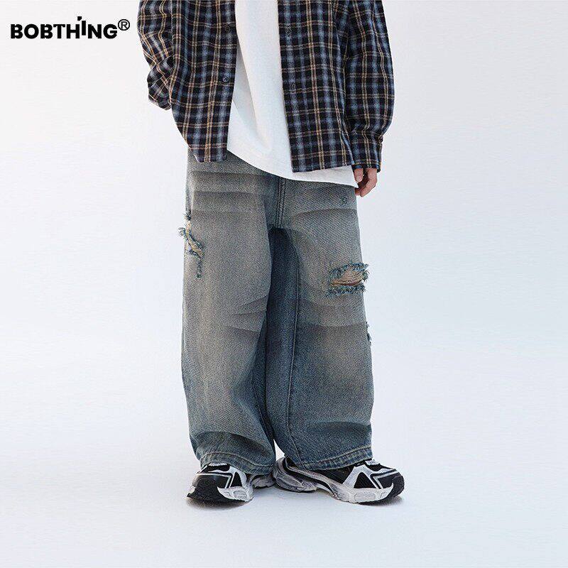 儿童春秋裤子阔腿宽松休闲裤男童破洞直筒牛仔裤2024新款童装长裤