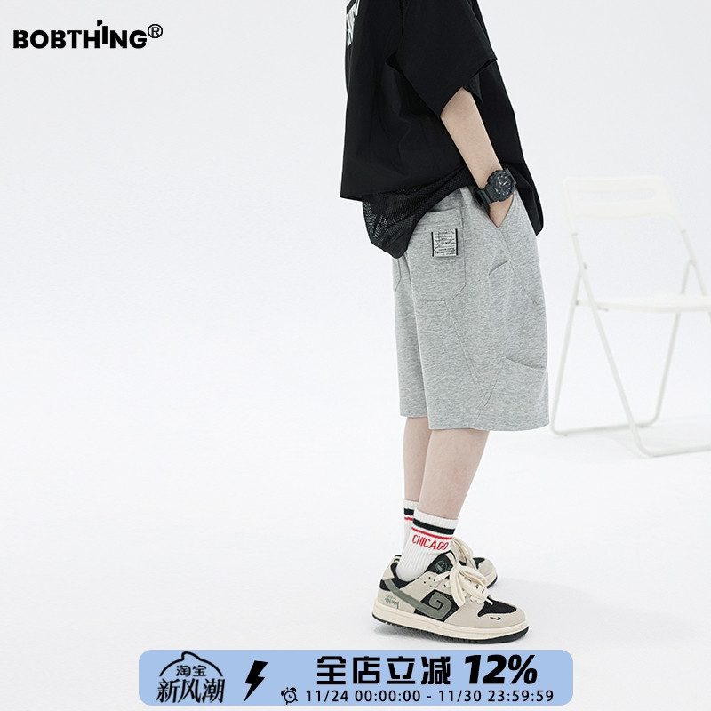 男童夏装2025新款儿童装褶皱拼接个性针织中裤中大童运动短裤子