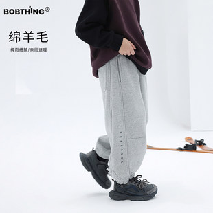 儿童冬季侧小字母一体绒卫裤缩口长裤男童加厚运动裤童装针织裤子