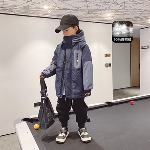 男童牛仔拼接简约羽绒服2022新款冬季儿童90白鸭绒保暖外套潮童装