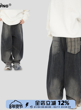 PP个性口袋男童冬季水洗黑色牛仔裤一体绒长裤儿童加绒加厚裤子潮