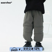 宽松裤 男童冬季 子 儿童加厚休闲裤 童装 拼接字母加绒布裤 松紧口长裤