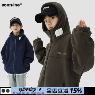 男童冬装 潮 简约小logo双面奥利绒连帽外套儿童加厚毛毛绒卫衣开衫