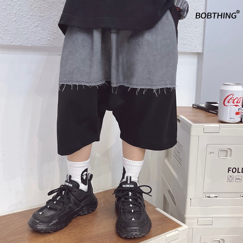 灰布拼接儿童宽松吊裆运动中裤男童夏季时髦短裤中大童休闲五分裤