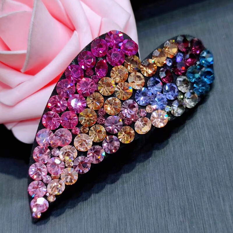 米龙原创水钻满钻韩版大号bb夹大桃心碎发刘海边夹发夹水晶发饰