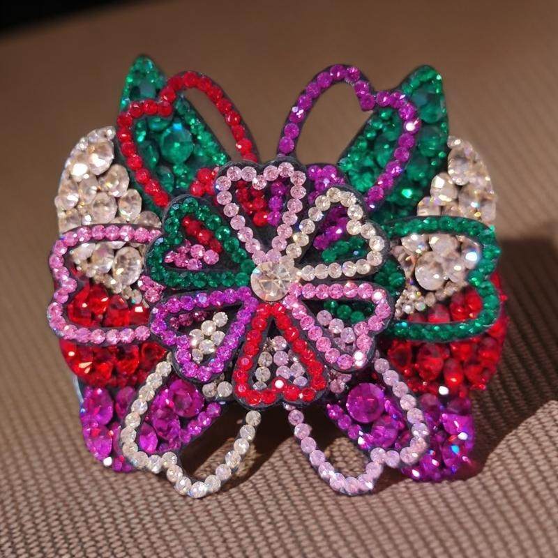 米龙原创皮料捷克水钻立体富贵花大号女妈妈头盘发脑勺夹子顶夹