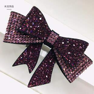韩国网红捷克钻水晶满钻飘带蝴蝶结顶夹弹簧夹一字夹发夹妈妈头饰