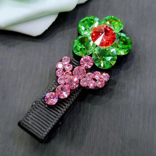 超闪米龙水钻可爱小花边夹发饰