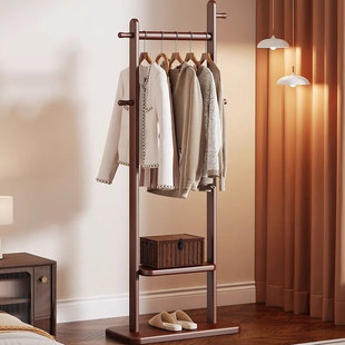 玄关收纳置物架多挂钩衣架 实木落地衣帽架卧室挂衣架现代简约立式