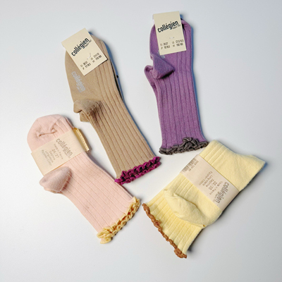现货法国collegien  女童经典生菜叶卷边坑条短袜 百搭短袜