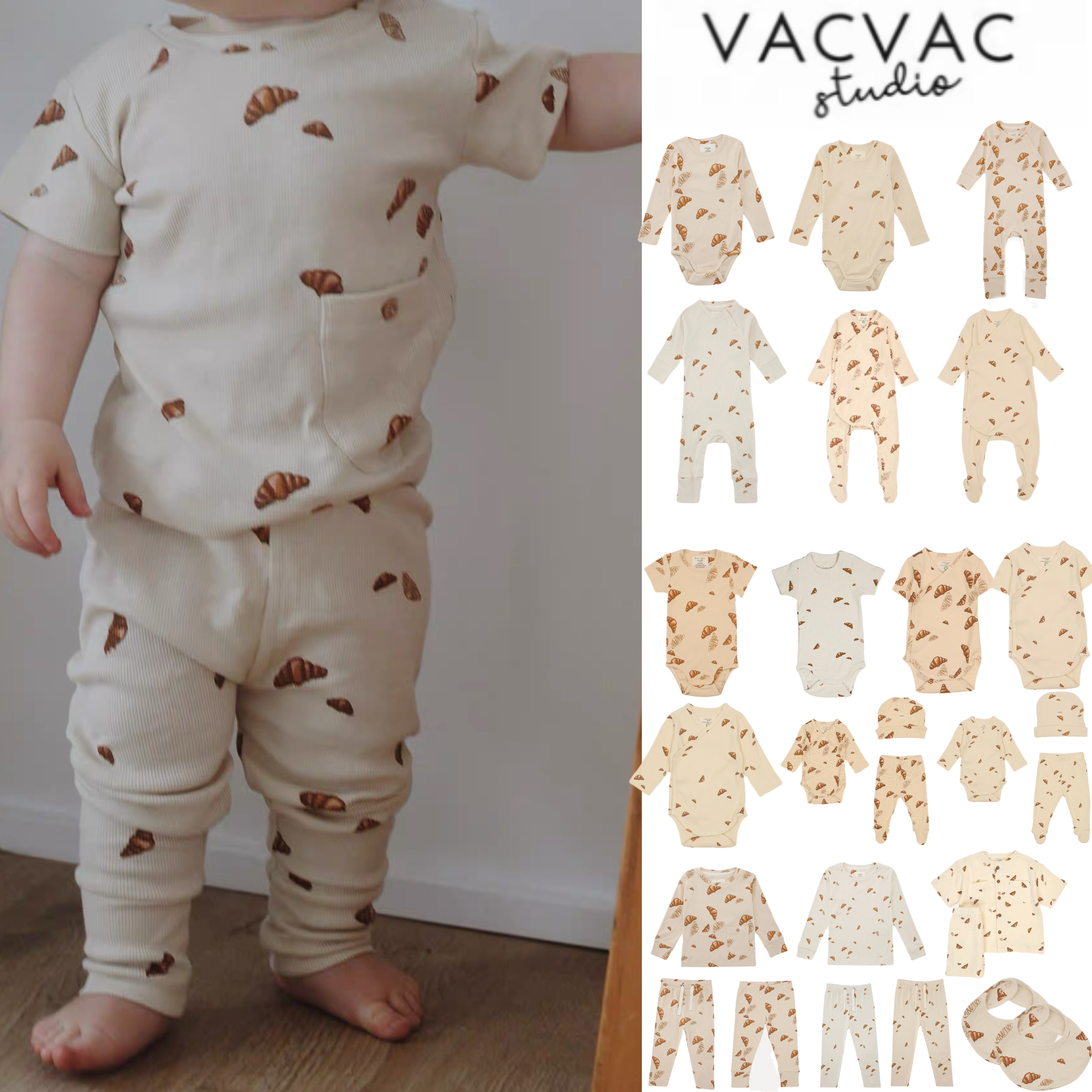 sugarplum88折现货VACVAC 经典婴童亲肤牛角包长袖包屁连体衣合集