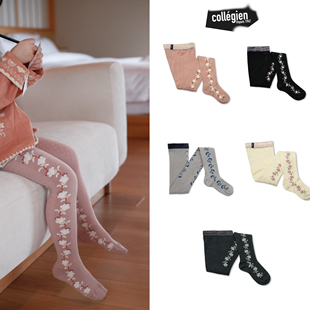 袜 袜埃及长绒棉连裤 现货法国collegien经典 女童立体提花连裤