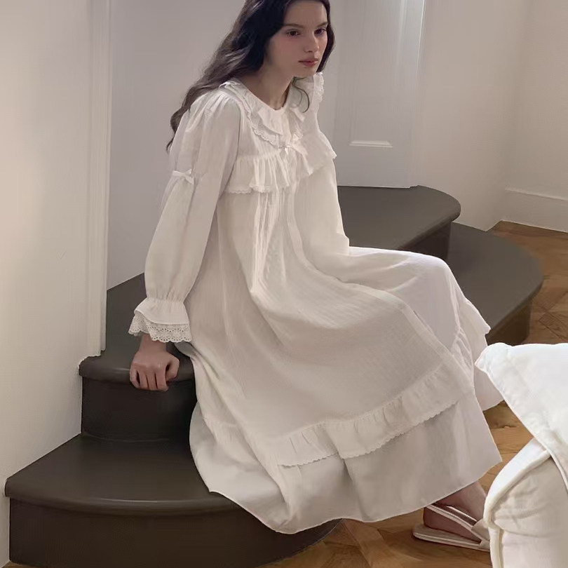 韩国进口lunaluz正品 25春季仙女开口蕾丝纯棉女睡衣/睡裙家居服