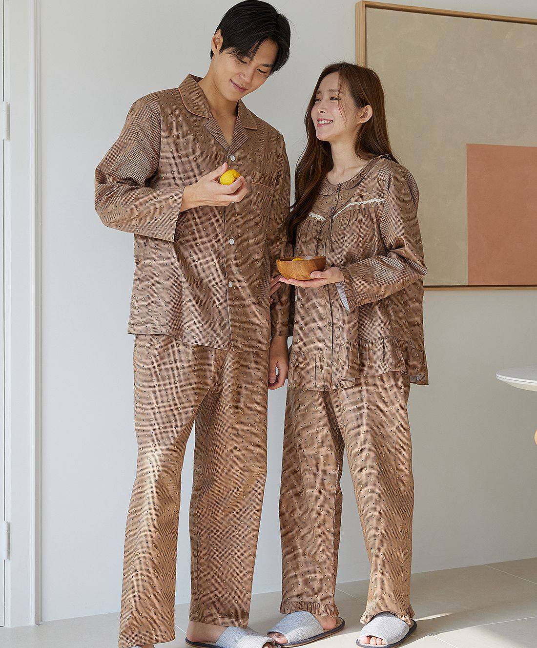韩国进口carina正品 2024春季纯棉小星星男女长袖睡衣套装/家居服