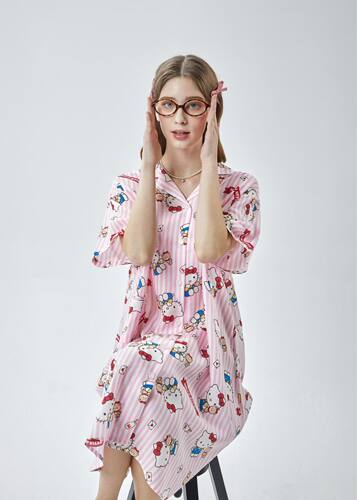 韩国进口正品2026夏季短袖Hello Kitty天丝柔软女睡裙睡衣家居服