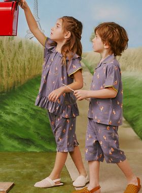 韩国进口童装orcite 男女儿童夏季气球莫代尔短袖家居服/睡衣套装