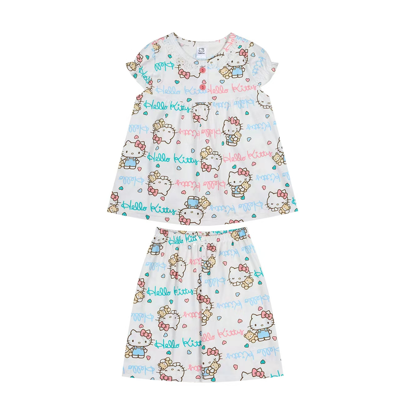 韩国正品童装进口 hello kitty夏季纯棉女童短袖睡衣套装/家居服