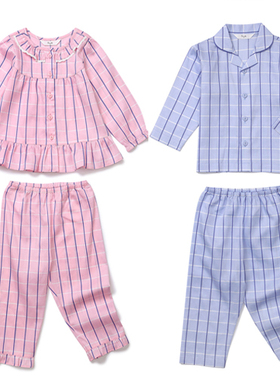 韩国童装orcite品牌 春夏男童儿童薄棉格子亲子家居服/睡衣套装