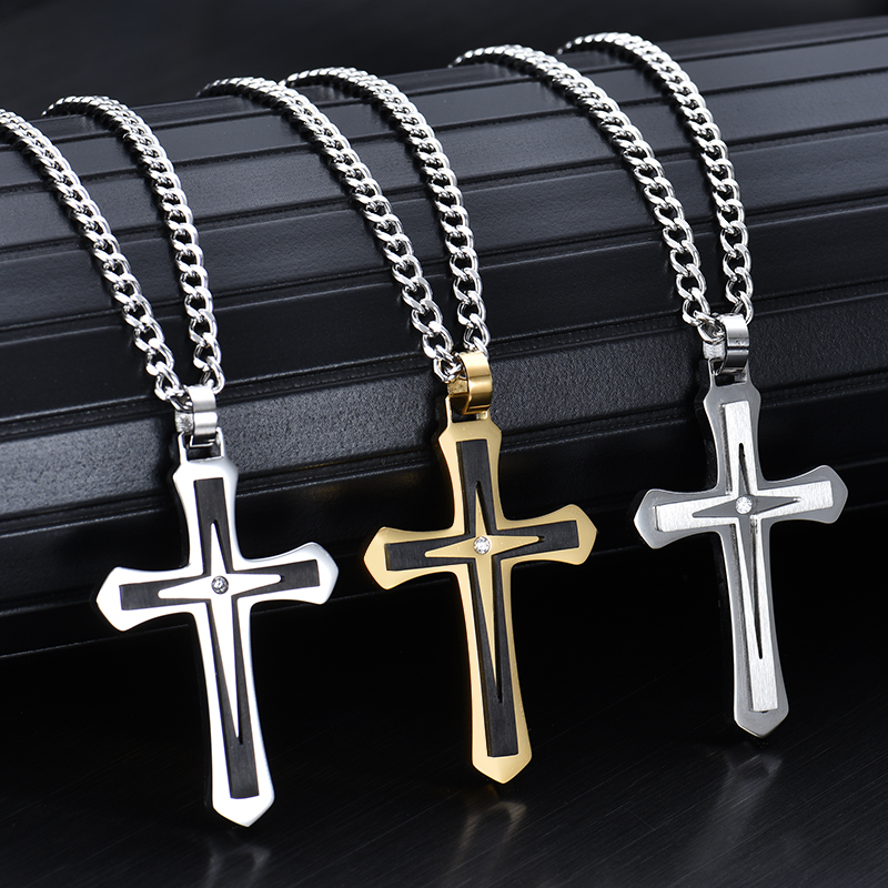 潮男简约十字架吊坠痞帅男士项链