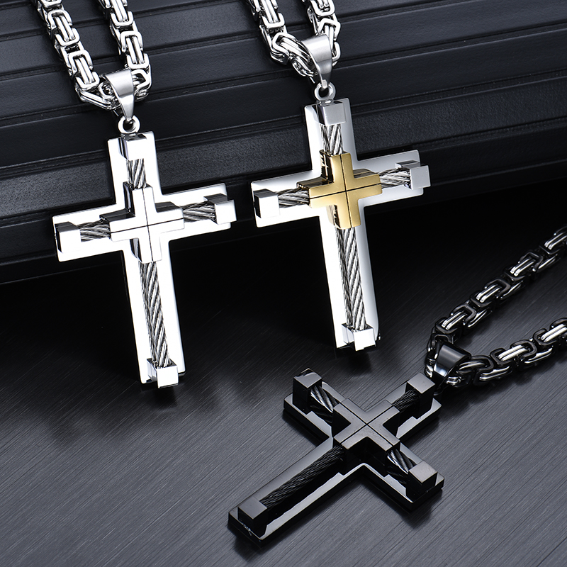 潮男十字架项链嘻哈痞帅男士吊坠