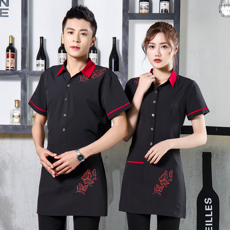 京绣酒店工作服短袖男女餐饮制服火锅咖啡店西餐厅服务员夏装短袖