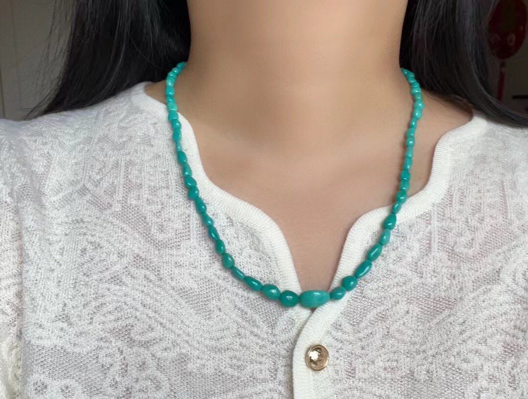 湖北原矿无优化绿松石玉化料糖豆项链毛衣链男女款高瓷绿附证书,饰品/流行首饰/时尚饰品新,颈饰,淘宝优惠券,粉丝福利购,淘宝优惠卷