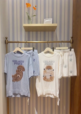 纯原GP春夏新品薄绒翻肚皮小狗短袖上衣家居服男女同款