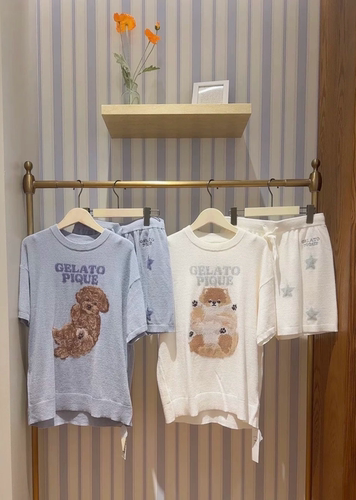 纯原GP春夏新品薄绒翻肚皮小狗短袖上衣家居服男女同款