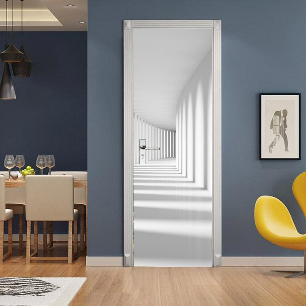 房门海报3d立体光影长廊门贴壁画自粘家居装饰卧室旧木门翻新贴纸