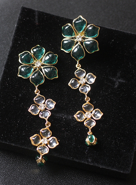 Asuw作品60欧美原创设计奥古斯汀类似果冻琉璃山茶花四叶草耳环夹