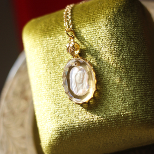 如意西德回流人像幻彩cameo圣像老琉璃中古董复古吊坠项链vintage