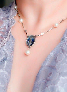 欧美国意大利进口淡水珍珠钛钢小众男女中性风十字架不易掉色项链