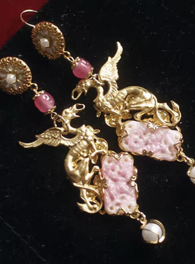 如意125飞龙欧洲中古樱花粉色老琉璃askew london风耳环夹Vintage