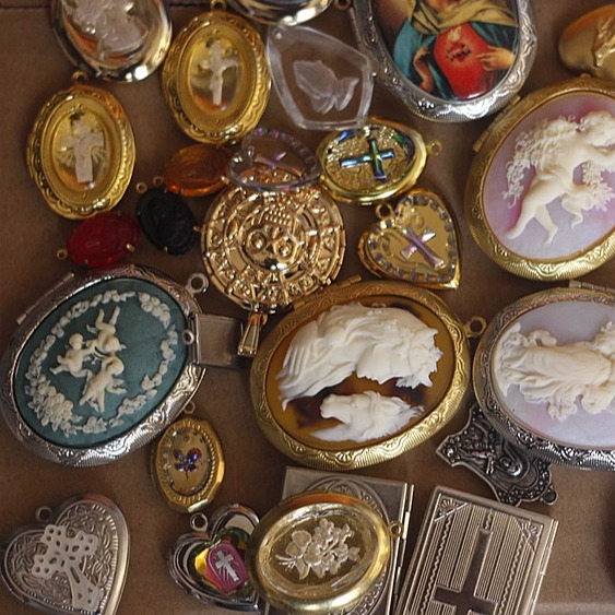 如意|欧美国进口回流老库存复古中古董人物相片盒吊坠项链vintage