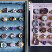 欧美梦幻紫中古欧泊质感穆拉诺murano老琉璃vintage活口调节戒指