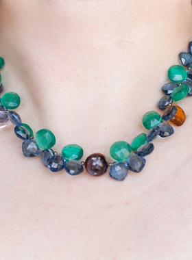 欧美艺术家原创设计925银镀金水滴天然石英石花椒水晶项链孤品女