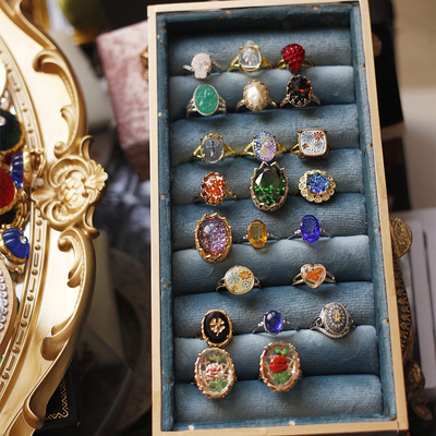 中古老琉璃可调节戒指vintage