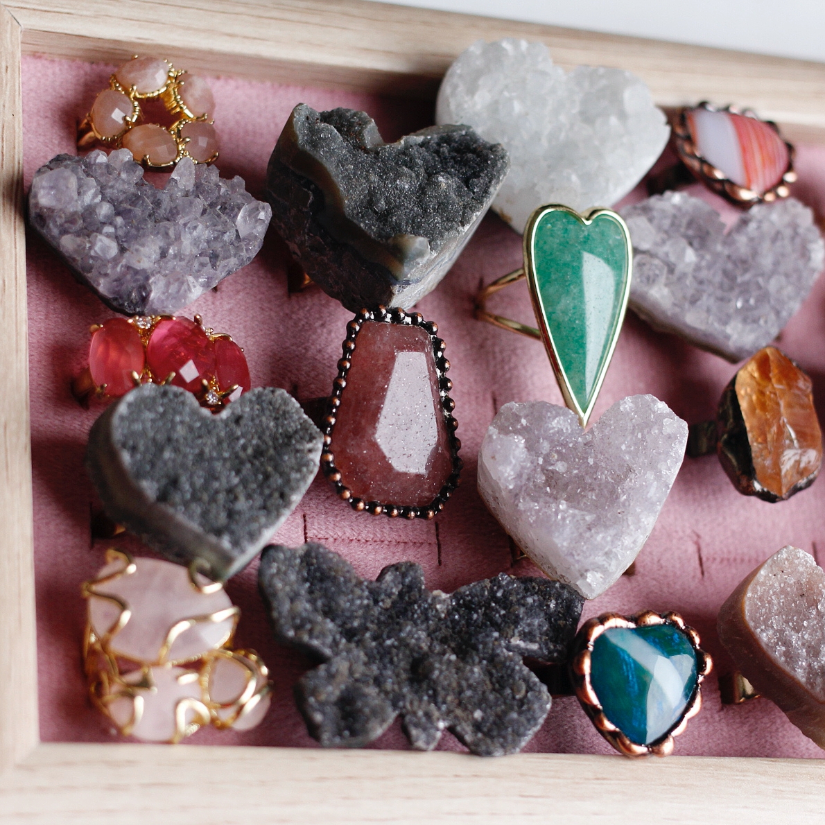 古朴天然白紫黄水晶原创九紫离火艺术家手工萤石活口爱心蝴蝶戒指