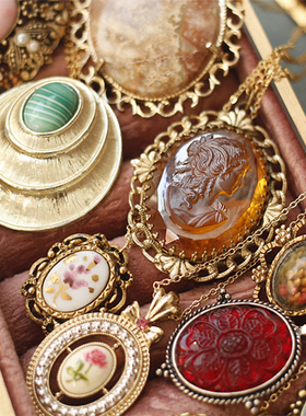 中古Avon夸张吊坠项链毛衣链女