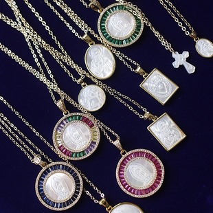 如意|海外欧美国回流进口人物圆牌白贝母14k包金小众锁骨潮项链