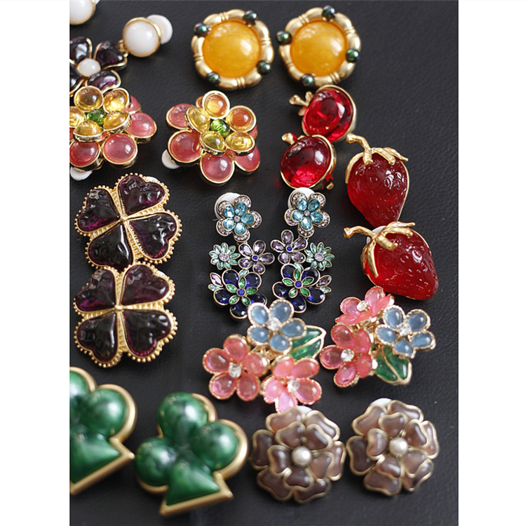 复古小香风水果山茶花耳夹