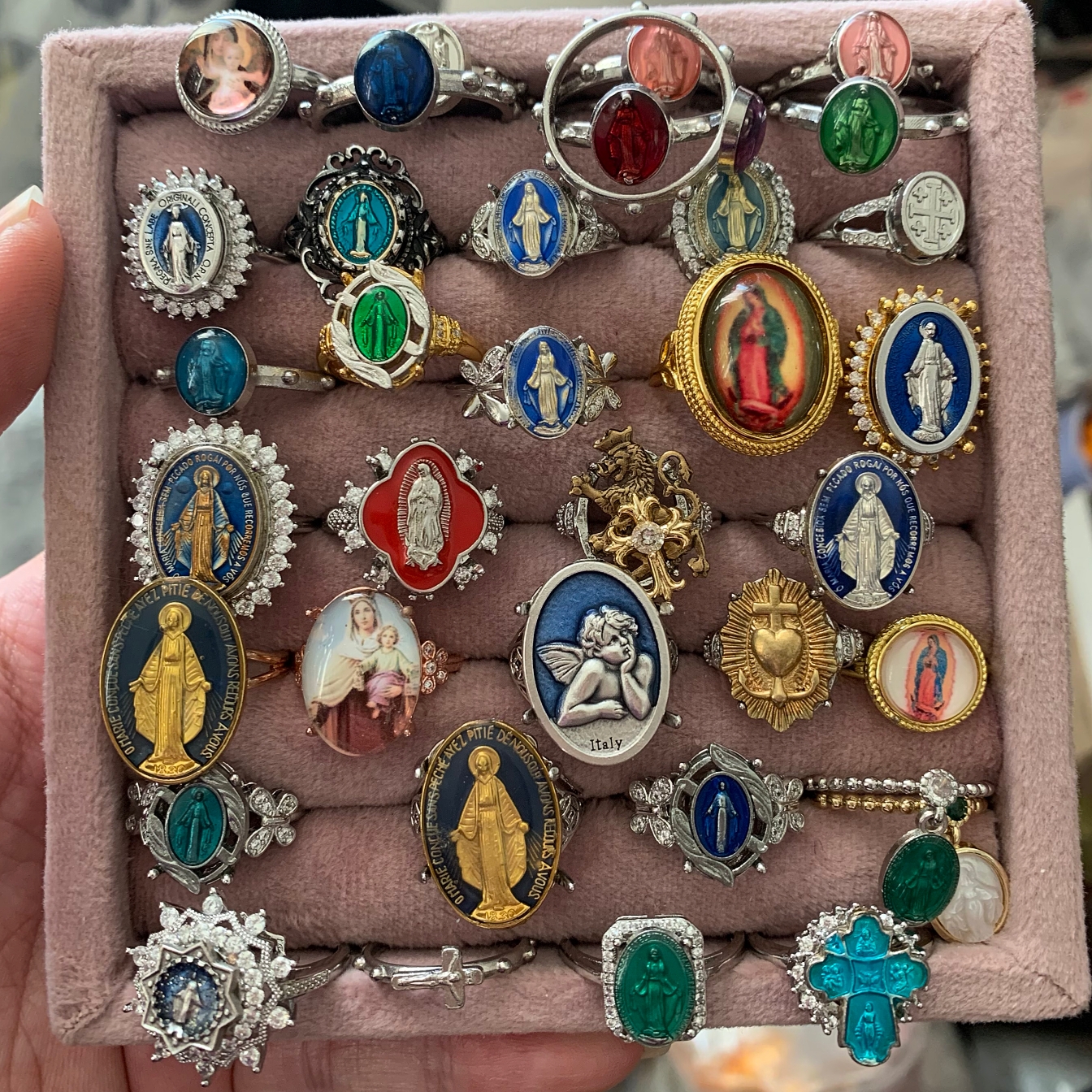 2026圣诞新年|欧美蓝色中复古人像开口可调节爆品小众戒指vintage