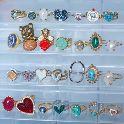 欧美进口回流中古复古董老琉璃活口调节20世纪戒指环捡漏VTG孤品