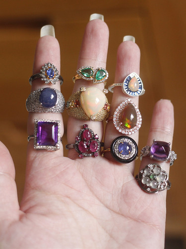 天然红宝石钻石祖母绿银古董戒指